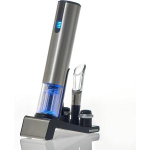 imageWine Enthusiast 2in1 Electric Blue Automatic Wine Bottle Opener and Preserver Set  Fully Electric Corkscrew with Charging Station  Seal Bottle with Vacuum Stopper 7 Piece SetSilver