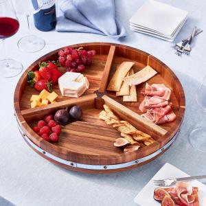 imageWine Enthusiast BarrelInspired 18 Lazy Susan Cheese Board with Divider  Acacia Wood Serving Board for Charcuterie Fruits ampamp Nuts Stylish Kitchen Accessory for Entertaining