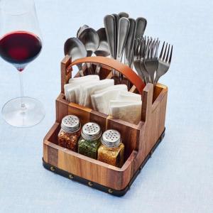 imageWine Enthusiast BarrelInspired Wine Country Flatware and Spice Caddy  4Piece Set with Spice Jars Acacia Wood Utensil Holder Durable Gift Stylish Kitchen Decor for Entertaining