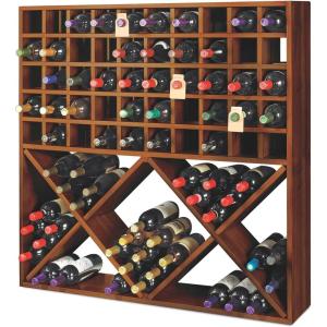 imageWine Enthusiast Jumbo Bin Grid 100 Bottle Wine Rack  Wall Mount and Freestanding Bottle Organizer Made with Walnut Wood 42 x 42 x 9 in