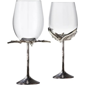 image:imageWine Enthusiast Pewter Bat Stem Wine Glasses  Set of 2 Gothic Handcrafted 188 oz Wine Goblets with Bat Wings  Soda Lime Glass Pewter Stem  Halloween Wine Glasses Red White Sparkling  Handwash